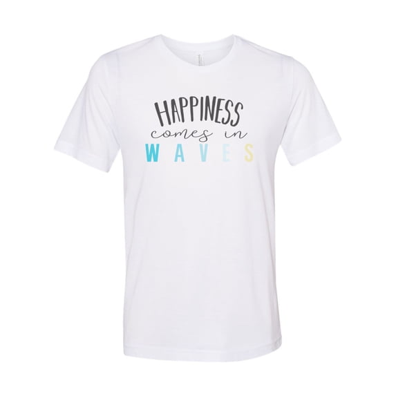 "Beach Shirt, Happiness Comes In Waves, Happiness T, Unisex, Sublimation T, Soft Bella Canvas, Vacation Shirt, Gift For Her, Beach Girl, Sea, White, SMALL"