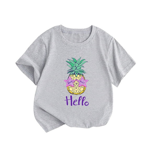Beach Shirt for Little Children Boys Girls Big Kids Hello Pineapple Cartoon Print Tops Short Sleeve Black