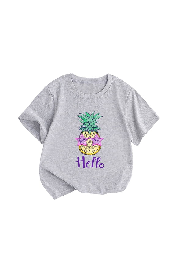 Beach Shirt for Little Children Boys Girls Big Kids Hello Pineapple Cartoon Print Tops Short Sleeve Black