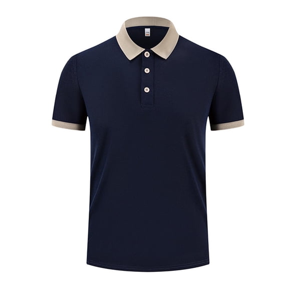 Beach Shirts for Men Fashion Solid Color Turndown Collar Blouse /T-shirt Navy,4XL