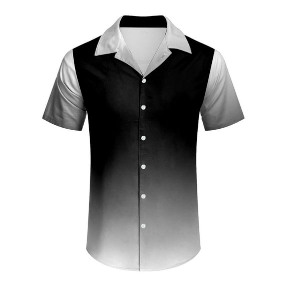 Beach Shirts for Men Men's Holiday Seaside Leisure Loose Button Stand Digital 3D Print Short Sleeve Shirt Top Mens Shirt Black XXXL
