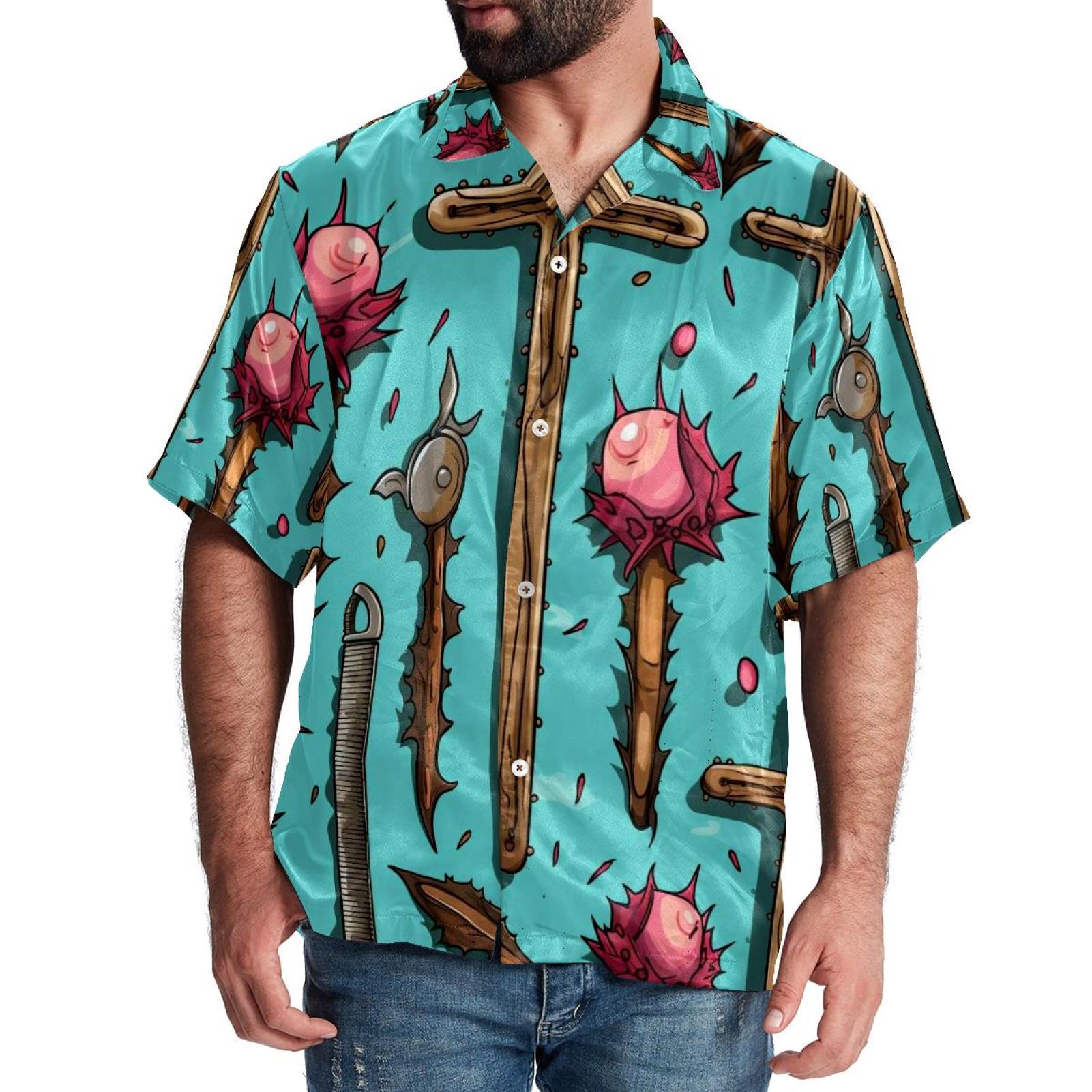 Beach Shirts for Men Short Sleeve Button Down Tropical Shirts Easter Cross, XL