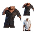 thumbnail image 1 of Beach Shirts for Men Summer Casual Short Sleeve Hollow out See through Button Down Collared Tropical Vacation Shirts, 1 of 6