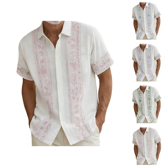 Beach Shirts for Men Summer Short Sleeve Button Down Lapel Collar Loose Fit Hoho Floral Print Casual Vacation Shirt