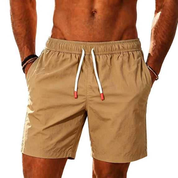 Beach Shorts Jerdar Men's Outdoor Sports Fitness Training Double-layer Swim Trunks Elastic Waist Zipper Pockets Shorts