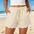 thumbnail image 1 of Beach Shorts For Women Summer Drawstring Pocket Elastic Waist Beach Vacation Cruise Lounge Casual Weekend Daily Outfit Packable Travel Choice Weekend Ready Look Khaki 3XL, 1 of 7