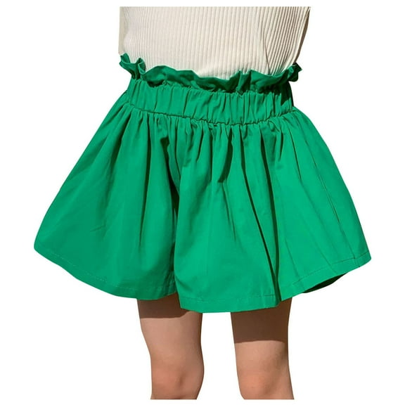 Beach Shorts for Girls New Baby Girl High Elastic Shorts Ruffle Stretch Summer Solid Cotton Short Sweatpants Ruched Trendy Pant Green 100