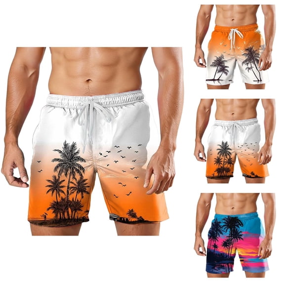 Beach Shorts for Men 2026 Summer Casual Lightweight Elastic Waist Relaxed Fit Tropical Printed Swim Shorts