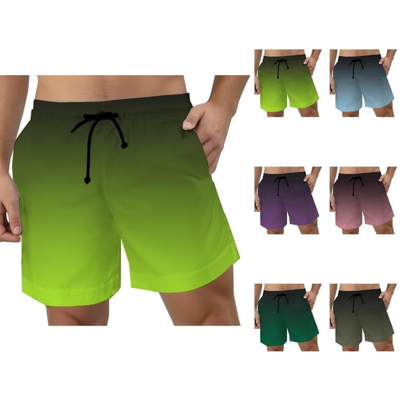 Beach Shorts for Men 2026 Summer Casual Lightweight Relaxed Fit Elastic Waist Gradient Color Athletic Shorts with Pockets
