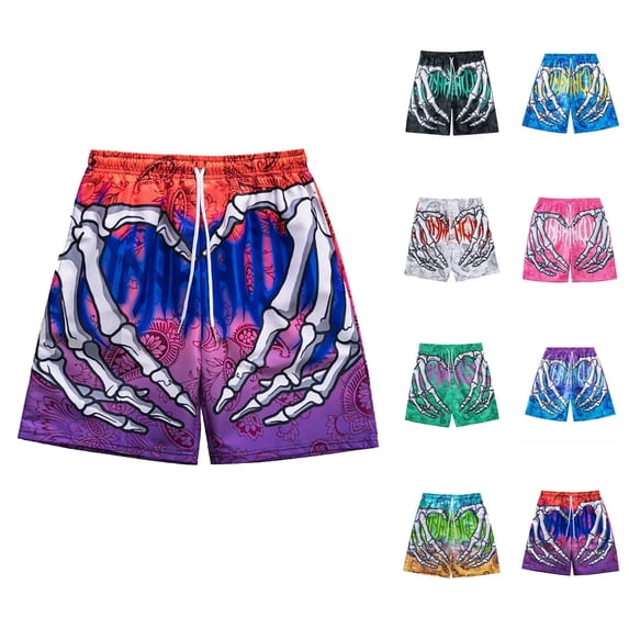 Beach Shorts for Men 2026 Summer Casual Loose Fit Elastic Waist Straight Leg Floral Printed Cool Shorts with Pockets