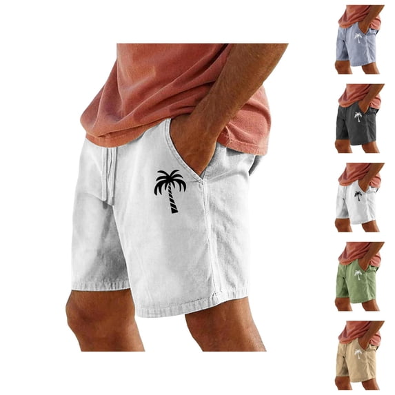 Beach Shorts for Men 2026 Summer Casual Relaxed Fit Elastic Waist Straight Leg Coconut Tree Printed Shorts with Pockets