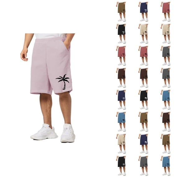 Beach Shorts for Men 2026 Summer Coconut Tree Printed Elastic Waist Straight Leg Loose Knee Length Shorts with Pockets