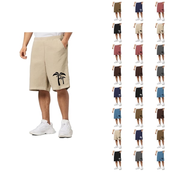 Beach Shorts for Men 2026 Summer Coconut Tree Printed Elastic Waist Straight Leg Loose Knee Length Shorts with Pockets