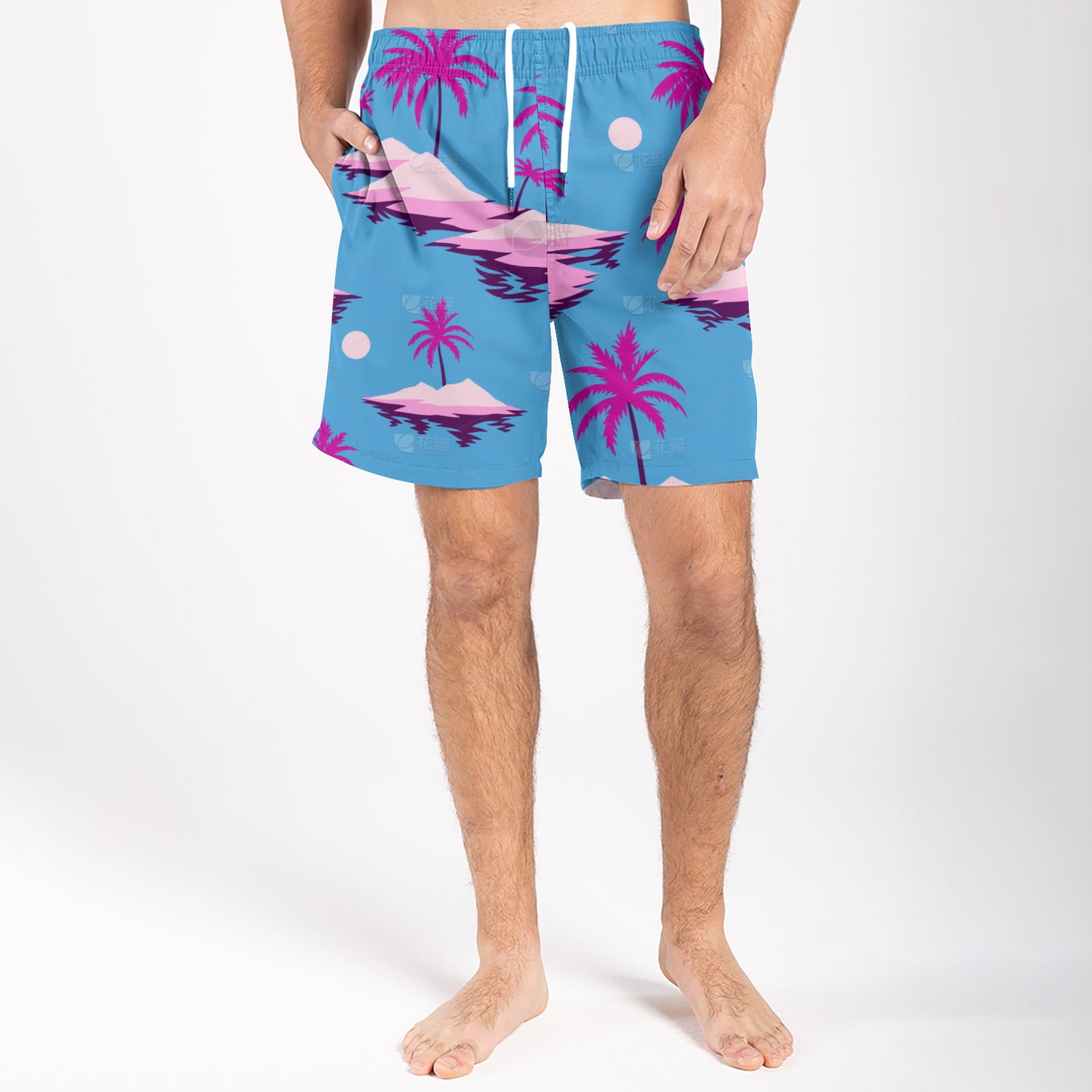 Beach Shorts for Men - Hawaiian Floral Swim Trunks with Quick-Dry ...