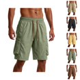 thumbnail image 1 of Beach Shorts for Men Summer Casual Elastic Waist Straight Leg Loose Fit Knee Length Cargo Shorts with Pockets, 1 of 6