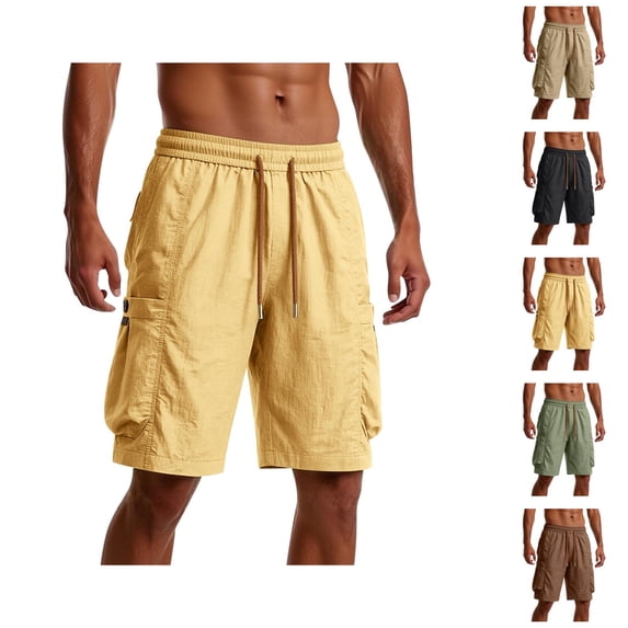 Beach Shorts for Men Summer Casual Elastic Waist Straight Leg Loose Fit Knee Length Cargo Shorts with Pockets