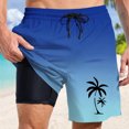 thumbnail image 1 of Beach Shorts for Men Summer Coconut Tree Print Quick Dry Bathing Suit With Pockets Drawstring Men's Swim Trunks Blue L, 1 of 4