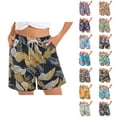 thumbnail image 1 of Beach Shorts for Women 2026 Summer Casual Floral Printed Elastic Waist Relaxed Fit Straight Leg Shorts with Pockets, 1 of 9