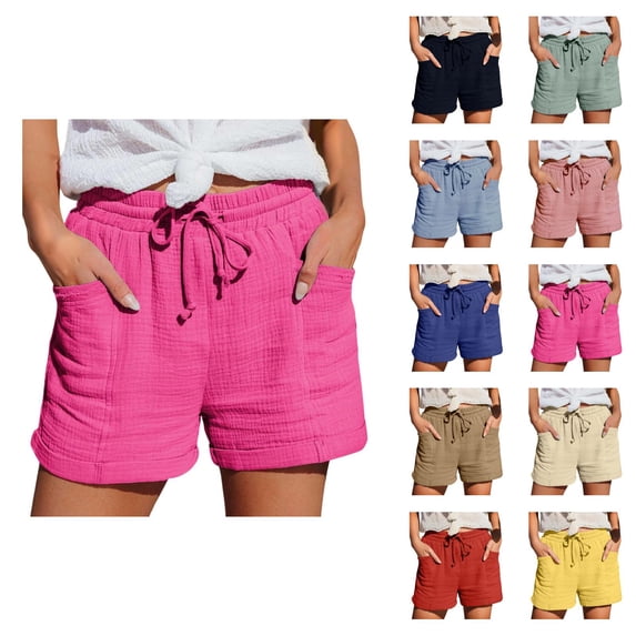 Beach Shorts for Women Elastic Waist Relaxed Fit Straight Leg Lightweight Summer Casual Shorts with Pockets