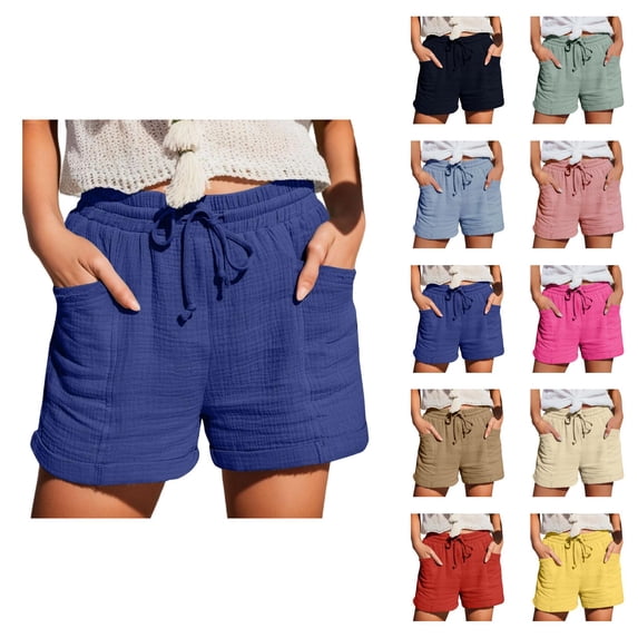 Beach Shorts for Women Elastic Waist Relaxed Fit Straight Leg Lightweight Summer Casual Shorts with Pockets
