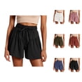 thumbnail image 1 of Beach Shorts for Women Summer Casual Cotton Linen Lightweight Elastic Waist Wide Leg Pleated Loose Shorts, 1 of 6