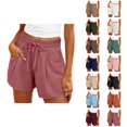 thumbnail image 1 of Beach Shorts for Women Summer Casual Elastic High Waist Drawstring Lightweight Vacation Shorts with Pockets, 1 of 7
