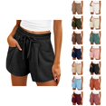 thumbnail image 1 of Beach Shorts for Women Summer Casual Elastic High Waist Drawstring Lightweight Vacation Shorts with Pockets, 1 of 7