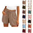 thumbnail image 1 of Beach Shorts for Women Summer Casual Elastic High Waist Drawstring Lightweight Vacation Shorts with Pockets, 1 of 7