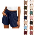 thumbnail image 1 of Beach Shorts for Women Summer Casual Elastic High Waist Drawstring Lightweight Vacation Shorts with Pockets, 1 of 6