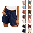 thumbnail image 1 of Beach Shorts for Women Summer Casual Lightweight Elastic High Waist Wide Leg Loose Fit Athletic Shorts with Pockets, 1 of 5