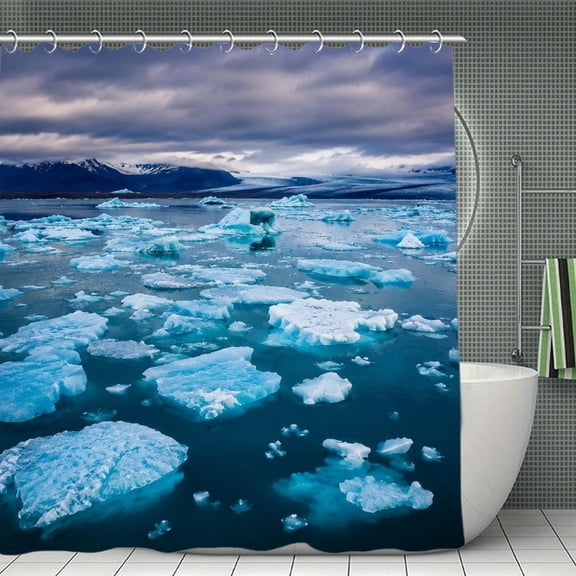 Beach Shower Curtain 70.870.8Inch Arctic Ice Floes Under Dramatic Sky Shower Curtain Summer Ocean Theme Shower Curtain for Bathroom Decor,Fabric Waterproof with Hooks