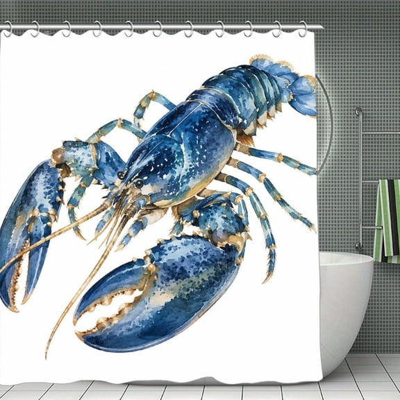 Beach Shower Curtain 70.8×70.8Inch Blue Lobster Watercolor Shower Curtain Summer Ocean Theme Shower Curtain for Bathroom Decor,Fabric Waterproof with Hooks