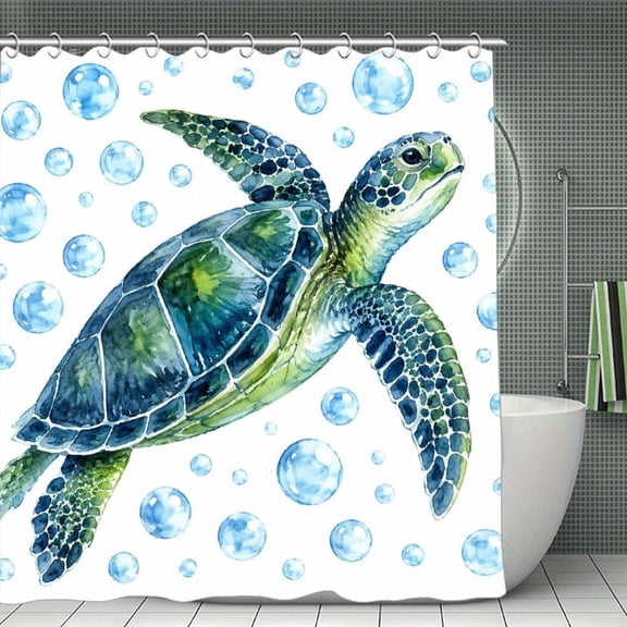 Beach Shower Curtain 70.8×70.8Inch Bubble Sea Turtle Shower Curtain Summer Ocean Theme Shower Curtain for Bathroom Decor,Fabric Waterproof with Hooks