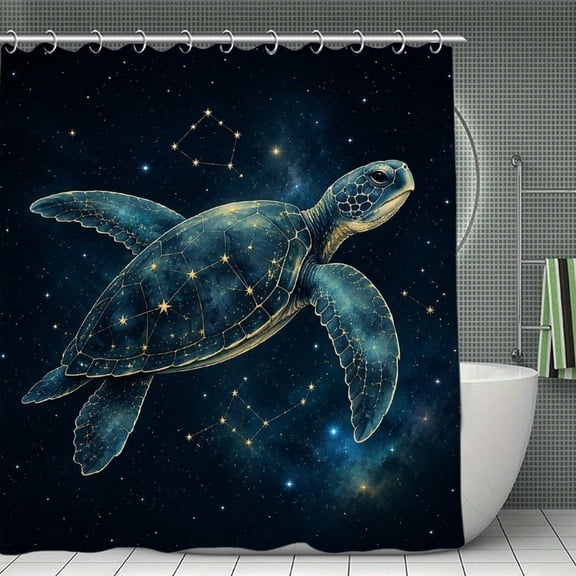 Beach Shower Curtain 70.8×70.8Inch Celestial Sea Turtle In Starlight Shower Curtain Summer Ocean Theme Shower Curtain for Bathroom Decor,Fabric Waterproof with Hooks