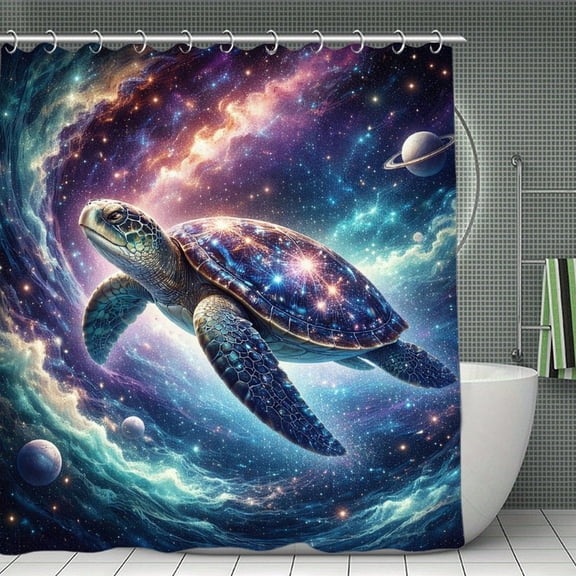 Beach Shower Curtain 70.8×70.8Inch Cosmic Turtle Galaxy Nebula Fantasy Shower Curtain Summer Ocean Theme Shower Curtain for Bathroom Decor,Fabric Waterproof with Hooks