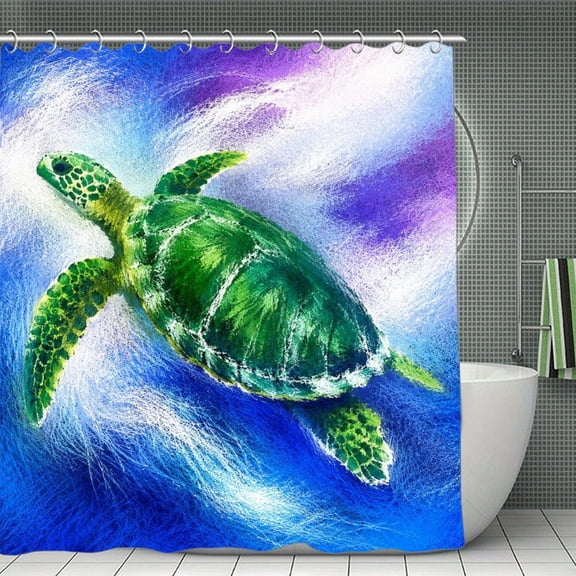 Beach Shower Curtain 70.8×70.8Inch Green Sea Turtle Swimming In Blue Shower Curtain Summer Ocean Theme Shower Curtain for Bathroom Decor,Fabric Waterproof with Hooks