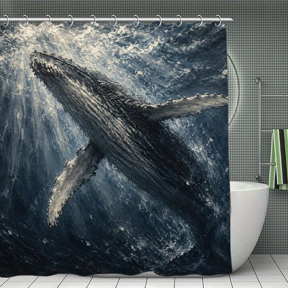 Beach Shower Curtain 70.8×70.8Inch Majestic Humpback Whale in Deep Blue Shower Curtain Summer Ocean Theme Shower Curtain for Bathroom Decor,Fabric Waterproof with Hooks