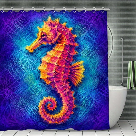 Beach Shower Curtain 70.8×70.8Inch Neon Pink And Yellow Seahorse Shower Curtain Summer Ocean Theme Shower Curtain for Bathroom Decor,Fabric Waterproof with Hooks