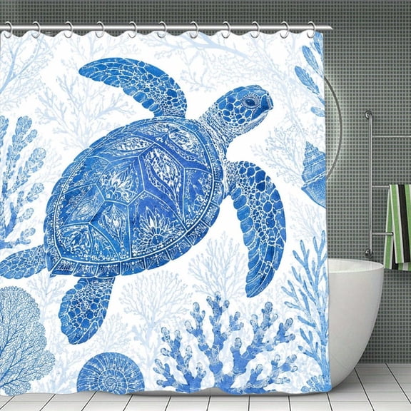 Beach Shower Curtain 70.8×70.8Inch Sea Turtle Shell Pattern Shower Curtain Summer Ocean Theme Shower Curtain for Bathroom Decor,Fabric Waterproof with Hooks