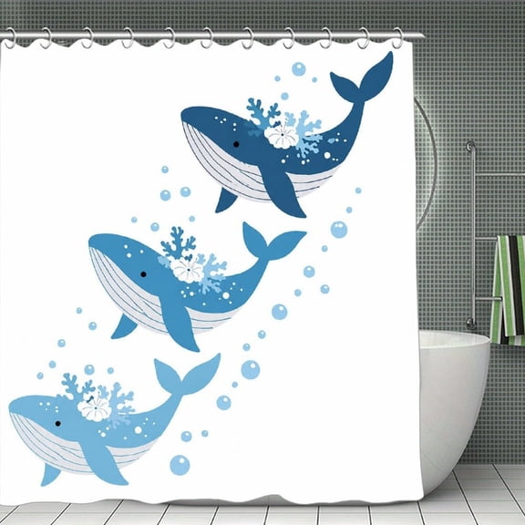 Beach Shower Curtain 70.8×70.8Inch Three Blue Whales with Bubbles Shower Curtain Summer Ocean Theme Shower Curtain for Bathroom Decor,Fabric Waterproof with Hooks
