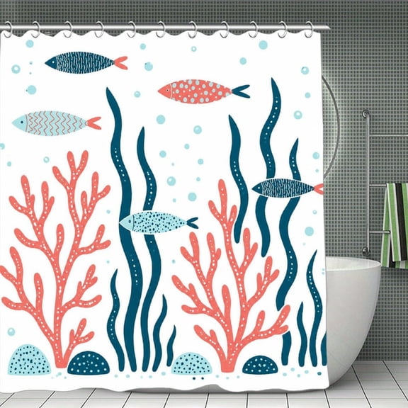 Beach Shower Curtain 70.8×70.8Inch Underwater Coral Garden With Fish Shower Curtain Summer Ocean Theme Shower Curtain for Bathroom Decor,Fabric Waterproof with Hooks