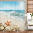 thumbnail image 1 of Beach Shower Curtain for Bathroom Decor 72Wx72H Inch Starfish Seashell Bath Set Nautical Ocean Coastal Scenery Home Accessories Blue Sky Fabric Polyester 12 Pack Hooks WW-IHTB, 1 of 5