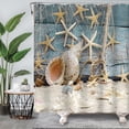 thumbnail image 1 of Beach Shower Curtain for Bathroom Starfish Fishing Net Shell Sand Beach Blue Rustic Board Water Repellent Polyester Shower Curtain Set with Hooks 72Wx72L inches, 1 of 6