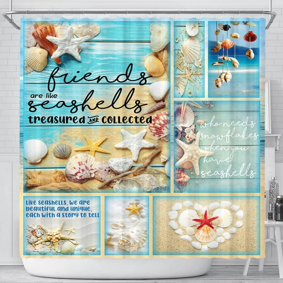 Beach Shower Curtain Beach Themed Shower Curtain Seashell Shower Curtain TTV218SH - 71x74 inches