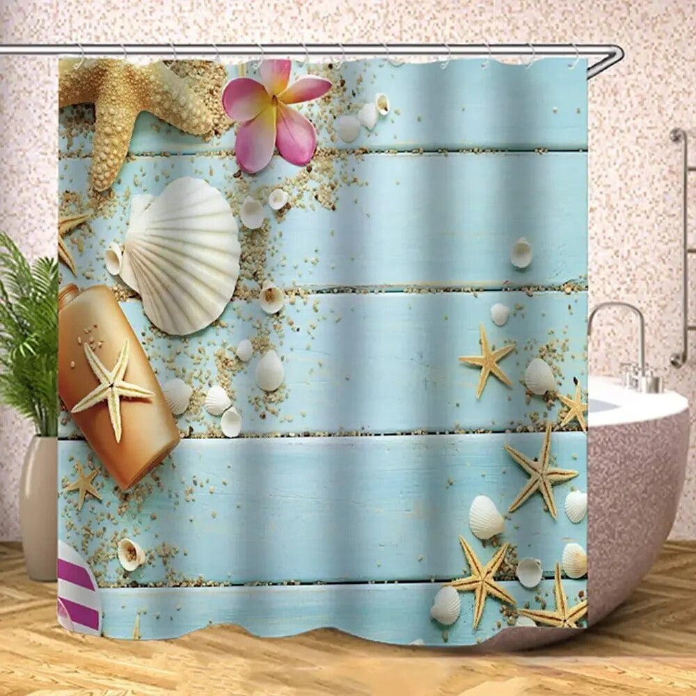 Beach Shower Curtain Coastal Shower Curtains with Seashells Staron Teal