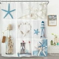 thumbnail image 1 of Beach Shower Curtain Coastal Shower Curtains with Seashells Staron Teal Blue Bath Curtain Set Ocean Bathroom Decor, 1 of 5