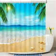 thumbnail image 1 of Beach Shower Curtain, Shower Curtains Coastal Ocean, Summer Palm Trees Starfish Seashell Shower Curtains for Bathroom Decor, Waterproof Fabric Shower Curtain with 12 Hooks, 72" x 72", 1 of 6