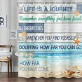 thumbnail image 1 of Beach Shower Curtain, Nautical Starfish Seashell Bathroom Curtain, Rustic Vintage Wood Ocean Quote Words Fabric Shower Curtain Set, Coastal Theme Waterproof Bathroom Decor, 1 of 5