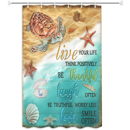 Beach Shower Curtain, Sea Turtle Shower Curtain Set with Hooks, Coastal Ocean Nautical Rustic Vintage Fabric Bathroom Curtains, 36X72 Inches