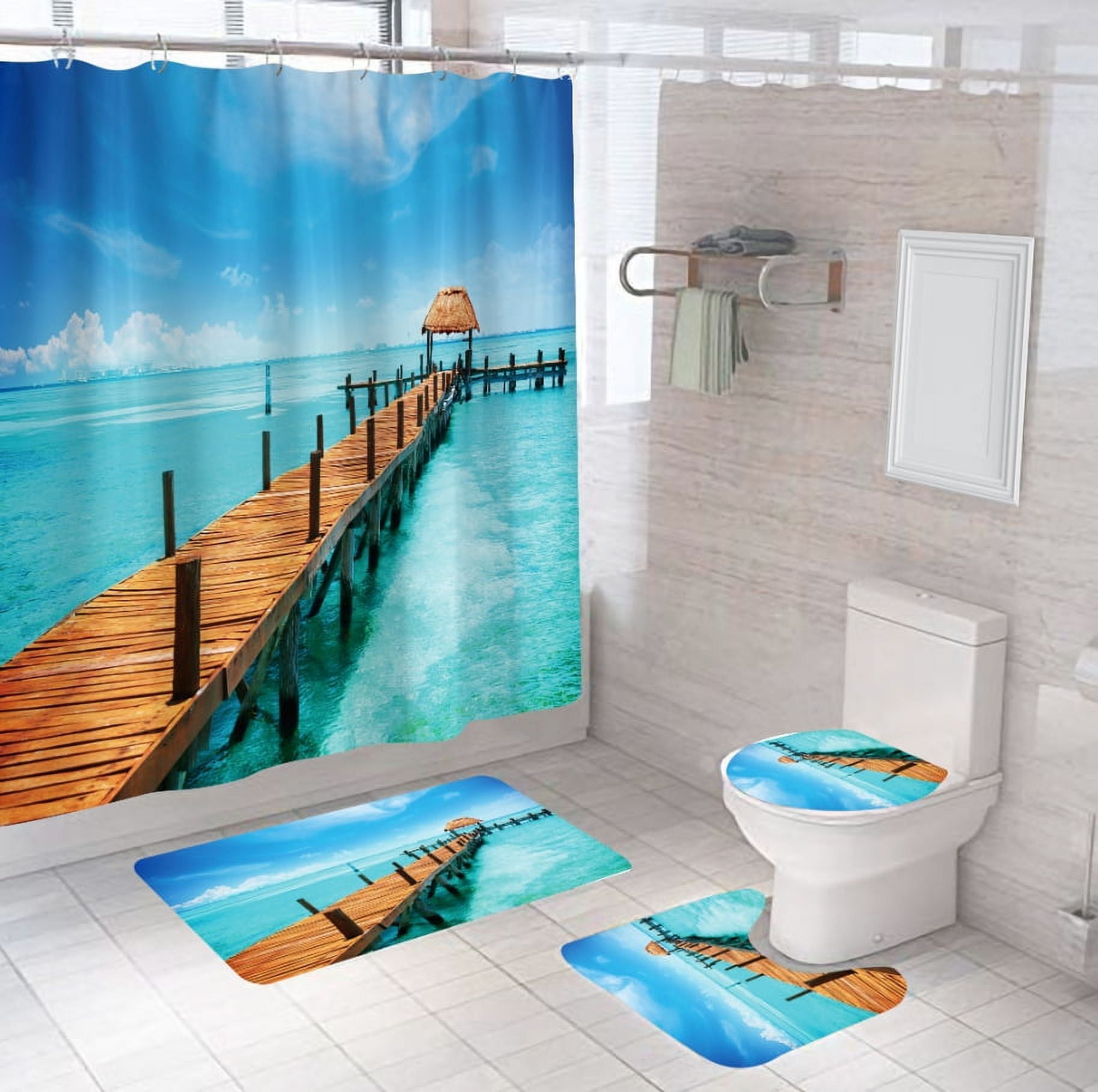 Beach Shower Curtain, Beach Starfish Shower Curtain, Tropical Paradise